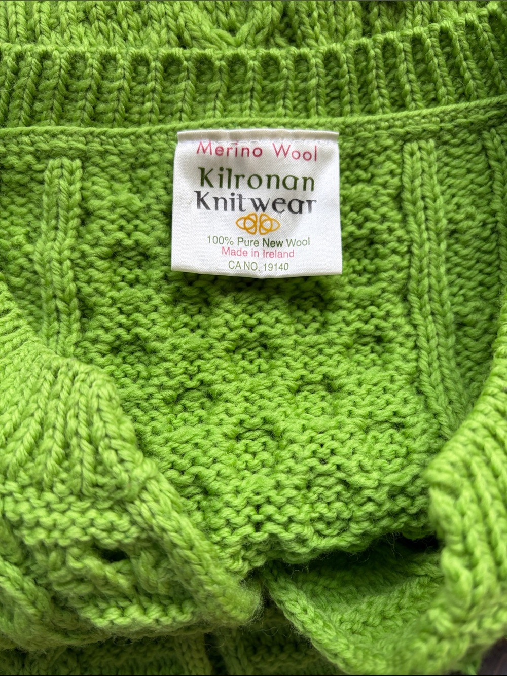 Merino Wool Cardigan Sweater XXL Plus Green Made Ireland Cable Knit Cottagecore - Picture 5 of 9